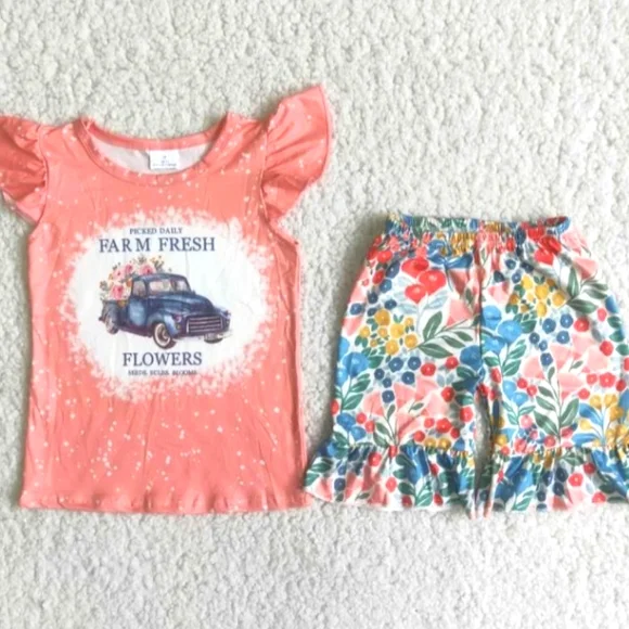 Farm Fresh Flutter Sleeve and Ruffles Outfit in Pink - Picture 2 of 4